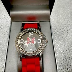 Disney adult size Minnie Mouse Bow red band watch